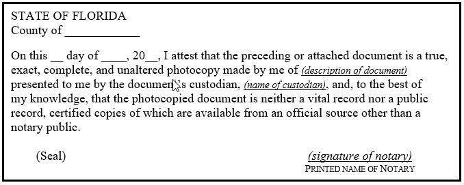 Certificate Notary FL