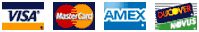 Payment card logos, including Visa, MasterCard, American Express, Discover, and JCB. These signify accepted payment methods for transactions.