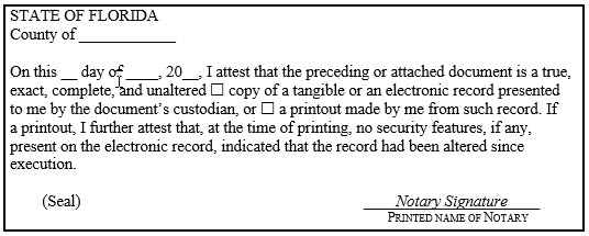 Certificate Notary FL